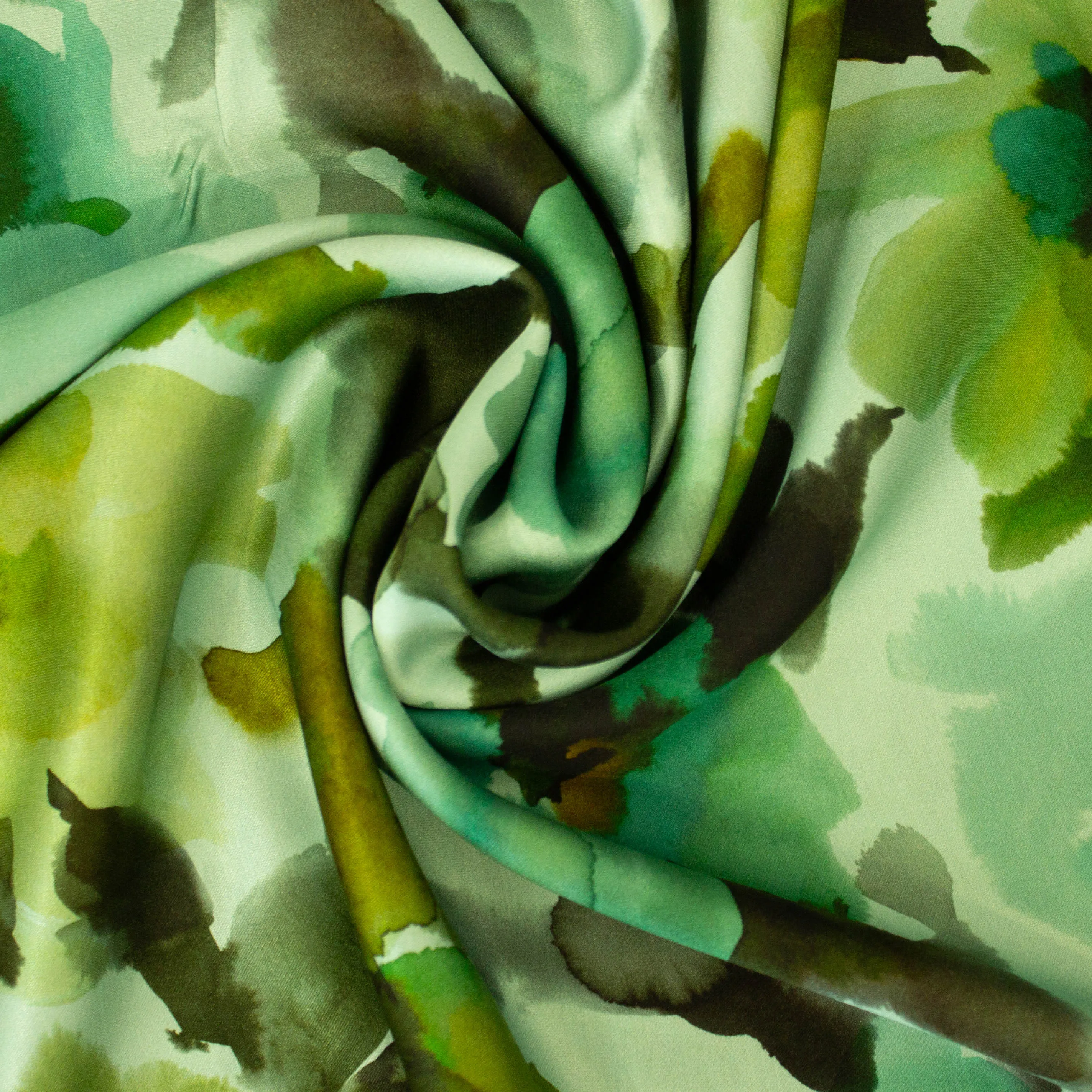 Zijde viscose mengeling wit met petrol en kakikleurige bloemen - Alta Moda